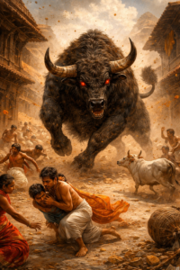 Aristasura in Vrindavan