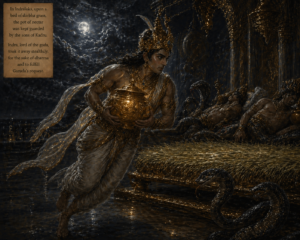 Indra stealing the pot of amrita