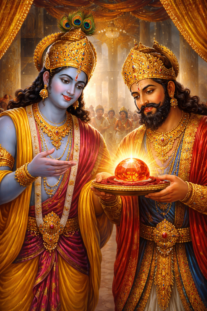 Shatrajit Shows the Syamantaka Gem to Krishna