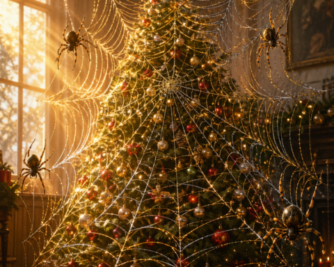X'mas tree, spiders, and tinsel
