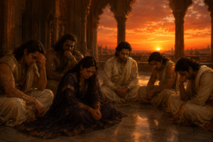 The Pandavas and Draupadi Grieving for Krishna