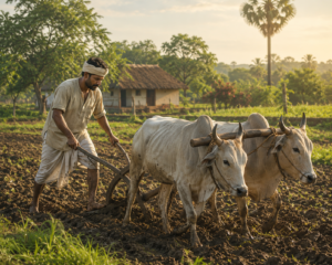 Satyaki, the farmer, working hard on his farm - work-life balance