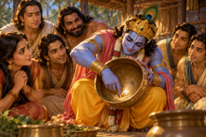 Krishna Finds a grain of food in the Akshaya Patra