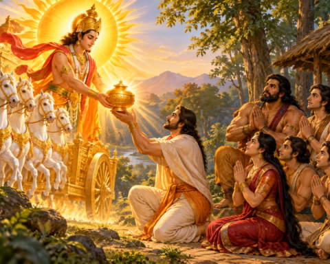 Surya Gifts the Akshaya Patra to the Pandavas