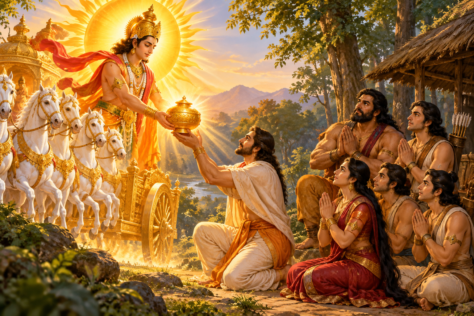 Surya Gifts the Akshaya Patra to the Pandavas